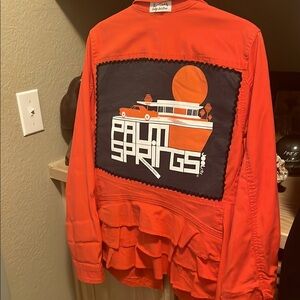 Upcycled Cabi jacket “PALM Springs motif Size XL with cute ruffles back.